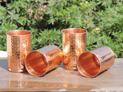 Buy Set of Four Hand-Hammered Copper Tumblers—Pure Copper Drinking Glasses for Daily Use.